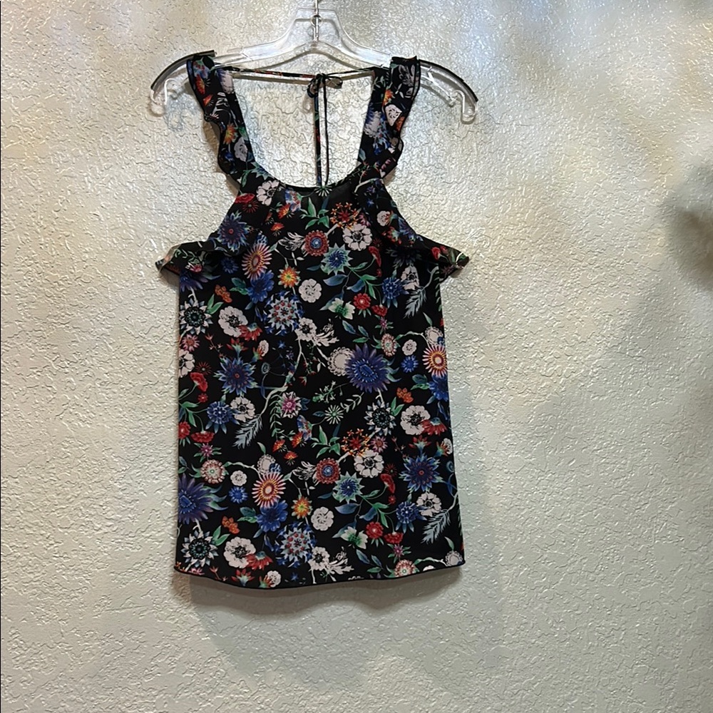 C.C Floral Tank Top - Black with Multicolor Flowers